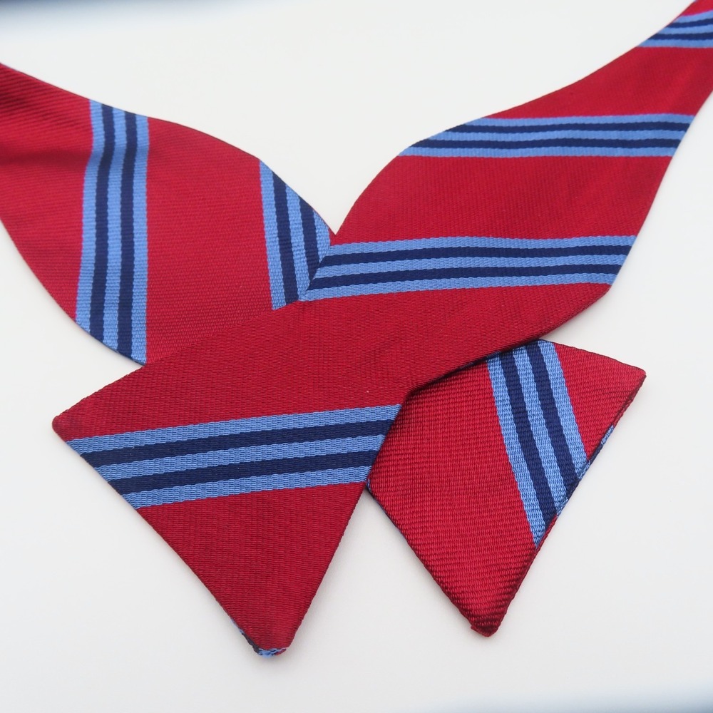 Brooks Brothers Makers Bow Tie Silk Blue Red Repp 2.5" Wide Self Tie USA
